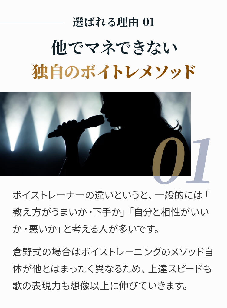 選ばれる理由01 他でマネできない独自のボイトレメソッド